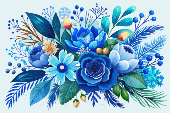 Download Blue Watercolor Winter Flowers Bouquet - Watercolor Collection
