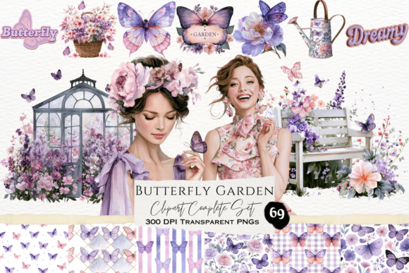 Download Butterfly Garden Watercolor Clipart Set - Watercolor Collection