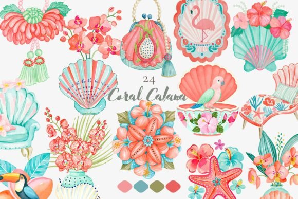Download Coral Cabana Watercolor Clipart Set - Watercolor Collection