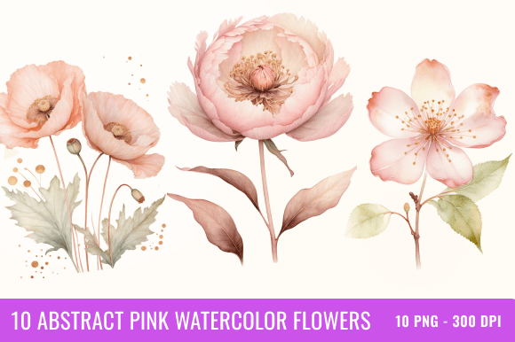 Download 10 Abstract Pink Watercolor Flowers - Watercolor Collection
