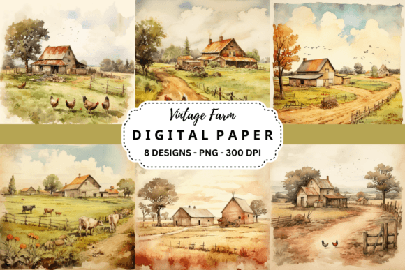 Download Vintage Farm Watercolor Background - Watercolor Collection
