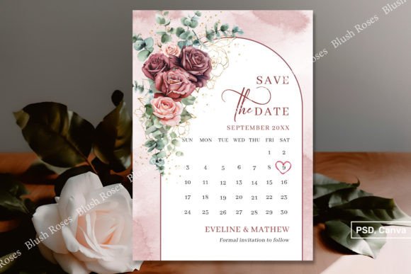 Download Boho Arch Maroon &amp; Blush Roses Save Date - Save date Collection
