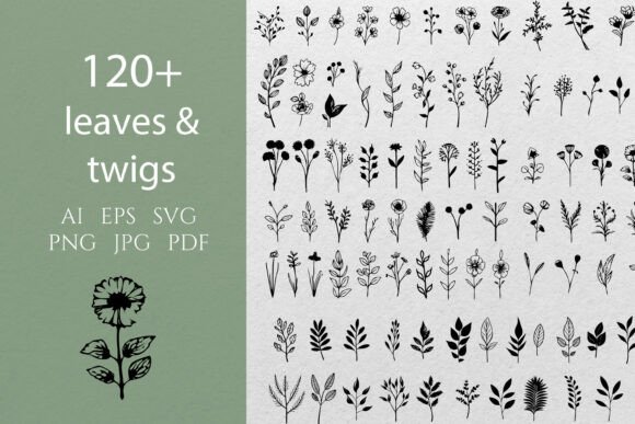 Download Leaves &amp; Twigs Doodles Line Art SVG - Premium Resources