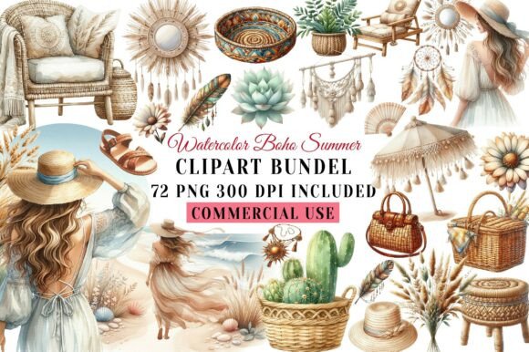 Download Watercolor Boho Summer Clipart - Watercolor Collection