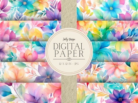 Download Rainbow Watercolor Floral Digital Paper - Watercolor Collection