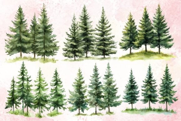 Download Watercolor Row of Trees Clipart - Watercolor Collection
