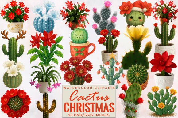 Download Watercolor Christmas Cactus Clipart - Watercolor Collection