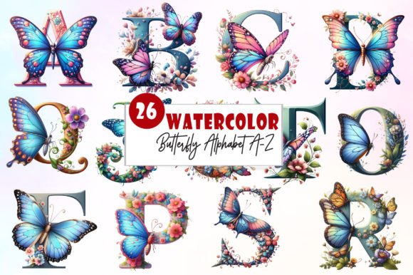 Download Watercolor Butterfly Alphabet Clipart - Watercolor Collection