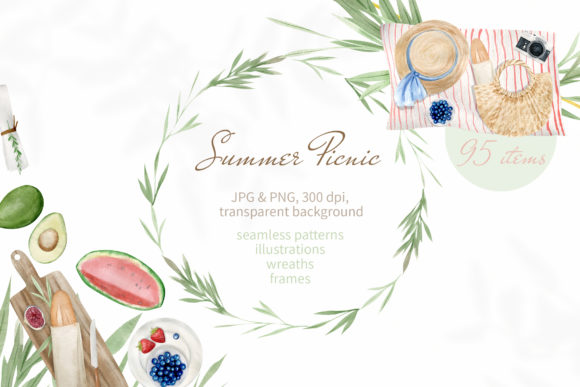 Download Summer Picnic Watercolor Clipart Set&nbsp;&nbsp; - Watercolor Collection