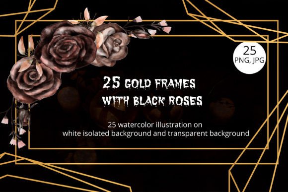 Download Frames with Watercolor Black Roses - Watercolor Collection