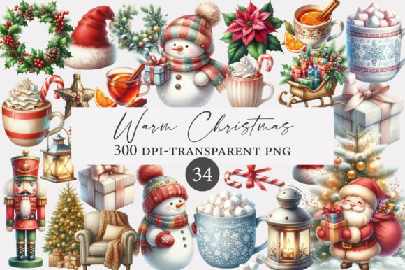 Download Watercolor Warm Christmas Clipart Bundle - Watercolor Collection