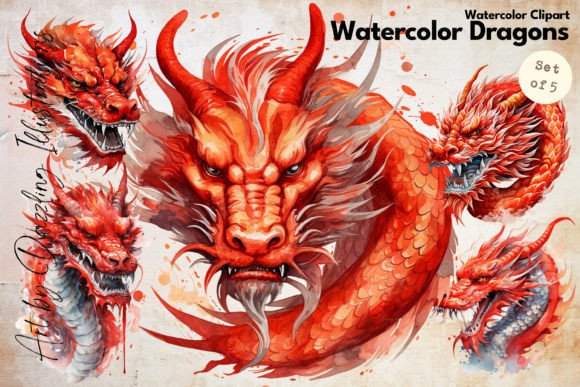 Download Furious Dynamic Watercolor Dragons - Watercolor Collection