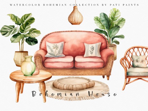 Download Boho Decor Home Watercolor Clipart Set - Watercolor Collection