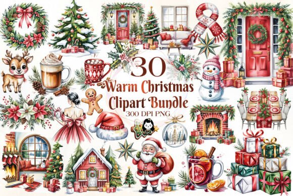 Download Watercolor Warm Christmas Clipart Bundle - Watercolor Collection