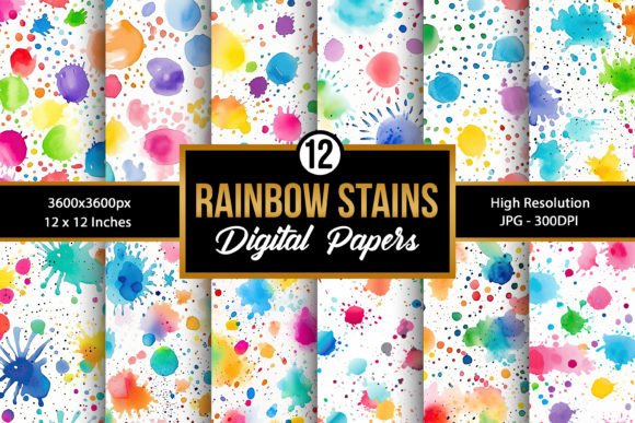 Download Rainbow Watercolor Stains Digital Papers - Watercolor Collection