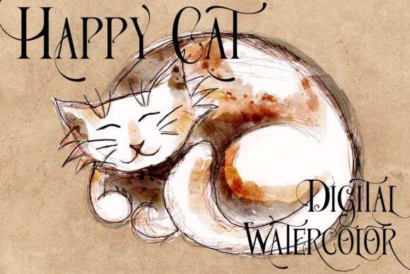 Download Happy Watercolor Cat Clipart PNG Overlay - Watercolor Collection