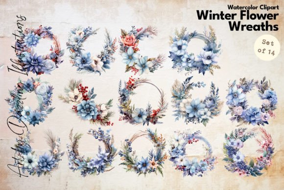 Download Winter Blues Flower Wreaths | Watercolor - Watercolor Collection