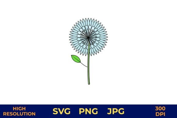 Download Blue Dandelion with Solid Outline Leaves - Leaves Collection