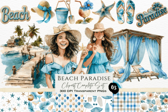 Download Beach Paradise Watercolor Clipart Set - Watercolor Collection