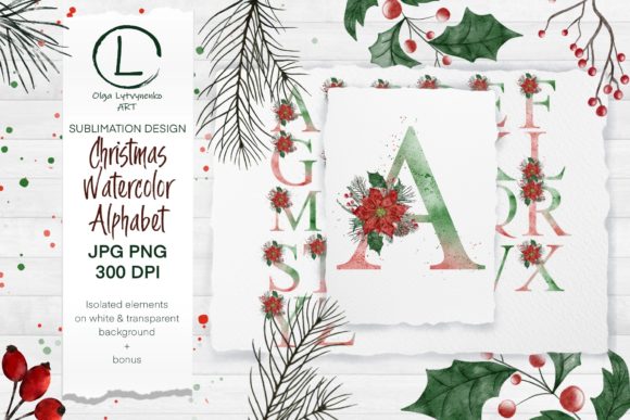 Download Christmas Watercolor Alphabet PNG JPG - Watercolor Collection
