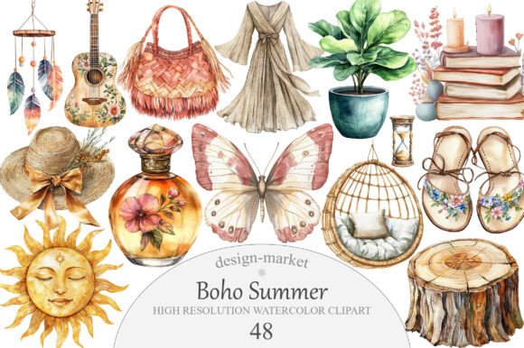 Download Watercolor Boho Summer Clipart - Watercolor Collection