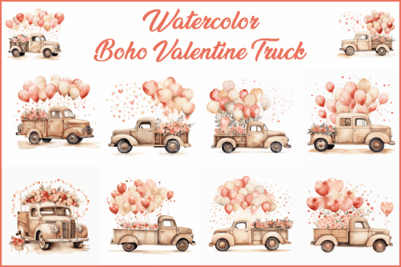Download 10 Watercolor Boho Valentine Truck JPG - Watercolor Collection