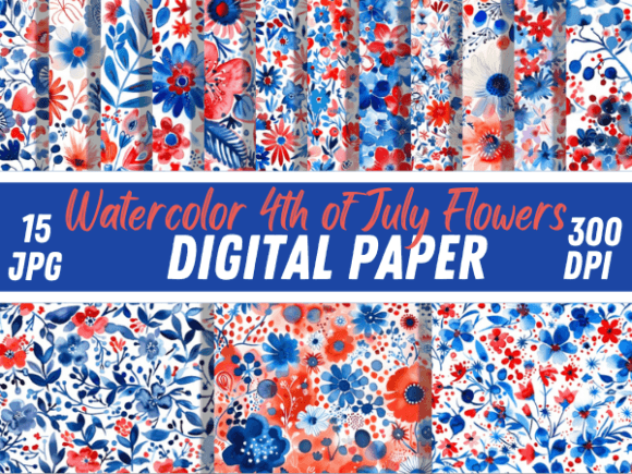 Download Watercolor 4th of July Flower Pattern - Watercolor Collection