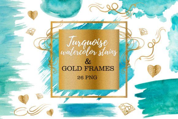 Download Turquoise Watercolor Stains and Gold - Watercolor Collection