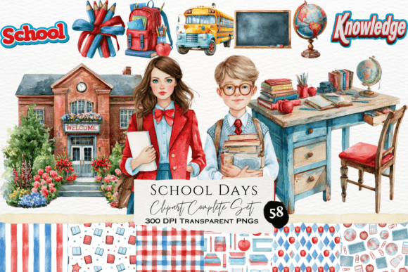 Download School Days Watercolor Clipart Set - Watercolor Collection