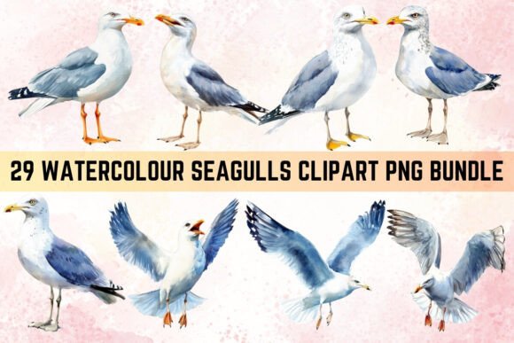Download Watercolor Seagulls Clipart PNG Bundle - Watercolor Collection