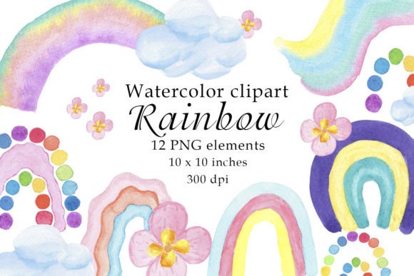 Download Watercolor Rainbow Flowers Clipart PNG - Watercolor Collection