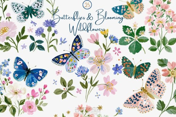 Download Watercolor Butterfly Wildflower Clipart - Watercolor Collection