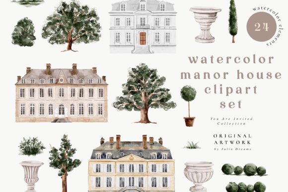 Download Watercolor Manor House Digital Clipart - Watercolor Collection