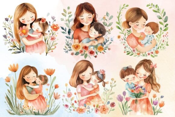 Download Cute Watercolor Mother's Day Clipart - Watercolor Collection