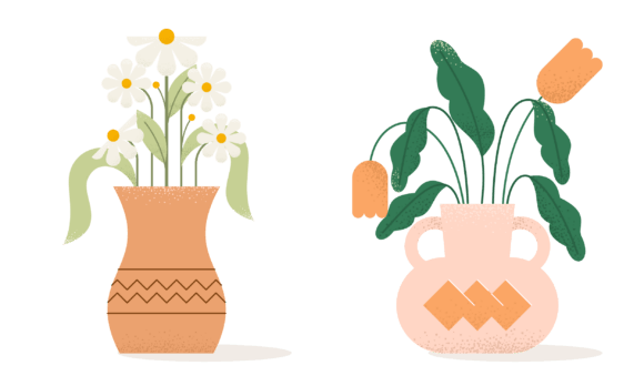 Download Flat Abstract Trendy Flowers in Vase - Trendy Collection