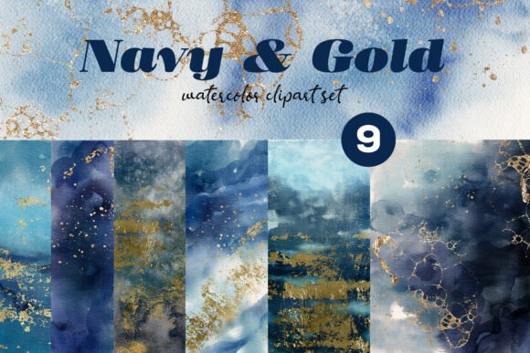 Download Navy &amp; Gold Watercolor Textures PNG Set - Watercolor Collection