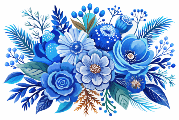 Download Blue Watercolor Winter Flowers Bouquet - Watercolor Collection