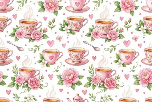 Download Watercolor Teacup and Flower Pattern - Watercolor Collection