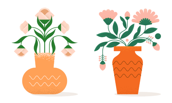Download Flat Abstract Trendy Flowers in Vase - Trendy Collection
