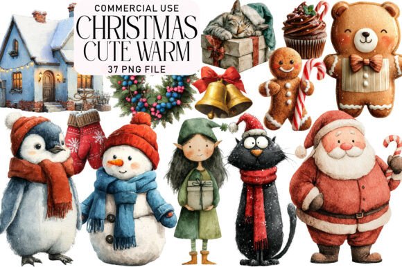 Download Watercolor Cute Warm Christmas Clipart - Watercolor Collection